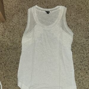 White Lace-Trim Scoop Neck Tank Top - Women